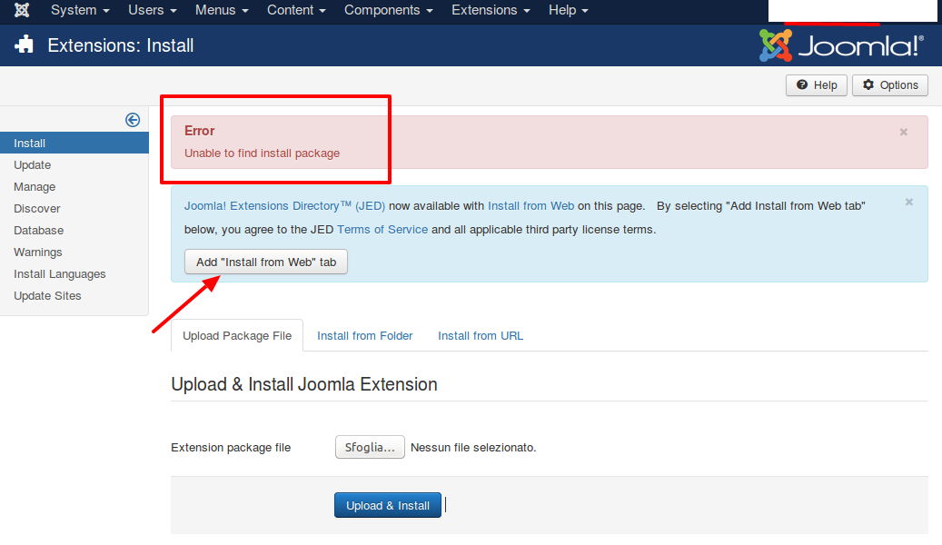 como solucionar error en joomla 3.6